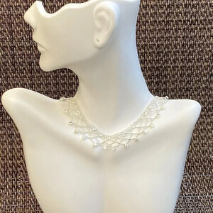 Vintage - Givenchy Vintage Silver Crystal Weaved Choker Necklace